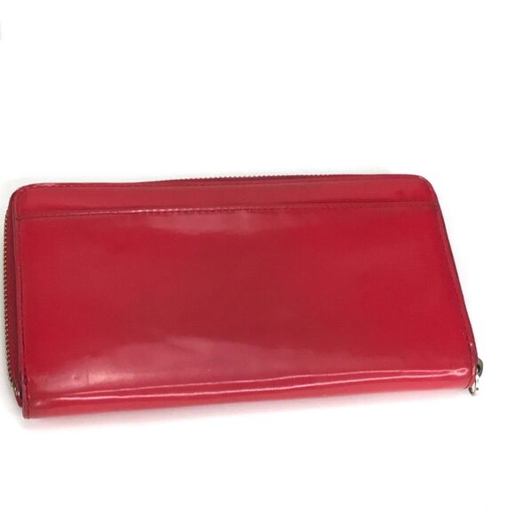 Kate Spade Red Patent Leather Embossed Zip Around Clutch Credit Card Wallet - Picture 5 of 11